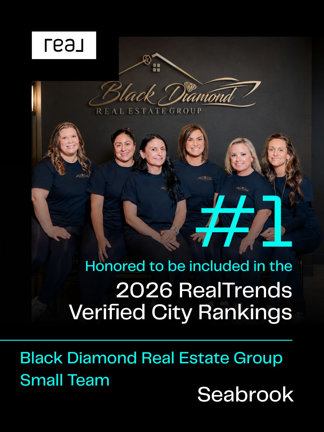 Black Diamond Real Estate Group 2026 RealTrends Verified City Rankings number one small team in Seabrook
